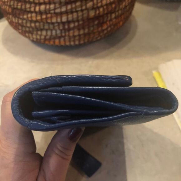 Wallet Genuine Leather Blue With Grey Checkered Pattern on Front. 7x4 - Picture 8 of 9